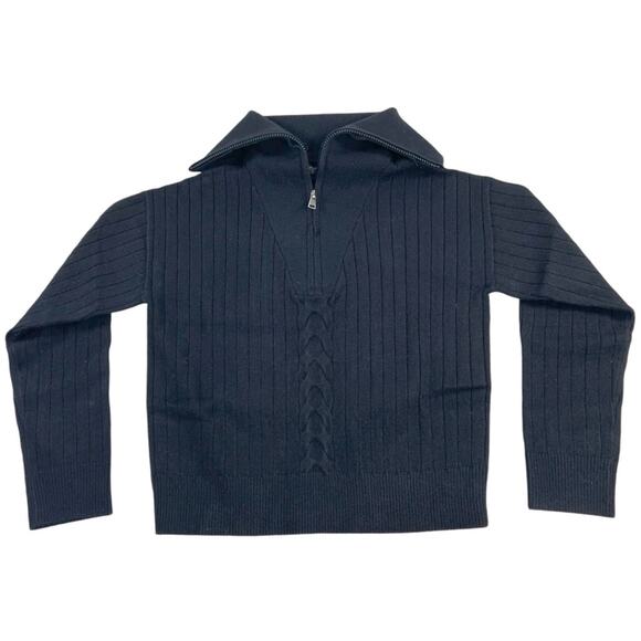 Area Stars Quarter Zip Sweater Black Cable Knit Ribbed Collared Pullover S NEW - Picture 3 of 12